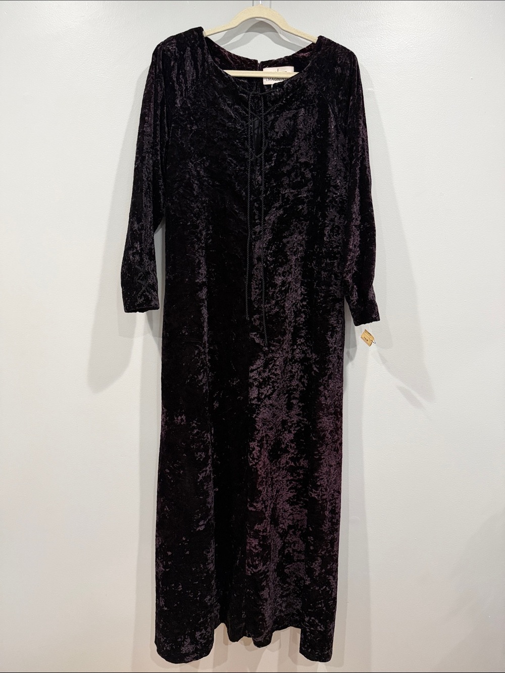 Vintage Crushed Velvet Renaissance Medieval Maxi Dress Purple Womens M L 8 10 12